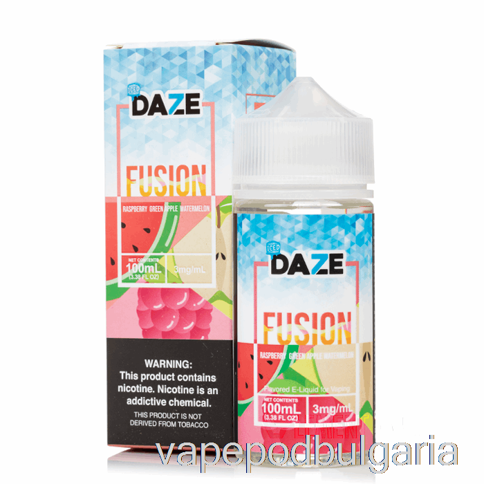 Vape 10000 Дръпки ледена малина зелена ябълка диня - 7 Daze Fusion - 100ml 0mg